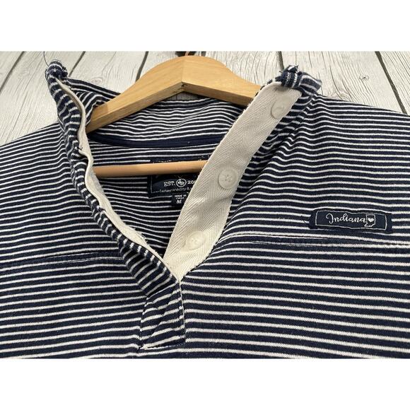 State of Mine Indiana Blue White Stripe Quarter Button Up Pullover Sweater Med - Picture 6 of 13